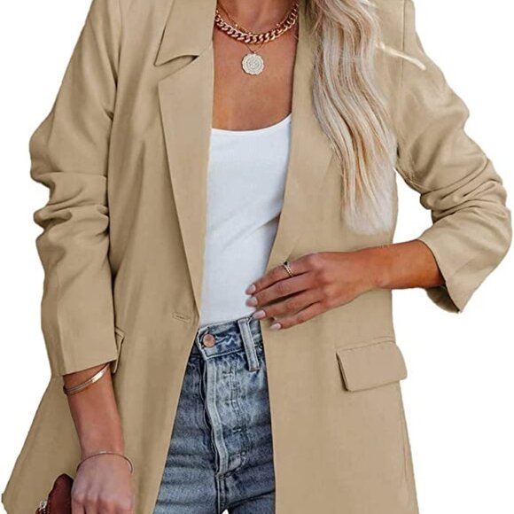 Boutique Jackets & Blazers - Casual Blazers Long Sleeve Open Front Button Work Office Blazer Jackets with
